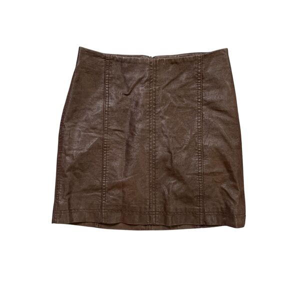 Free People Skirt Womens XS Extra Small Espresso Modern Femme Vegan Leather Mini - Picture 1 of 11